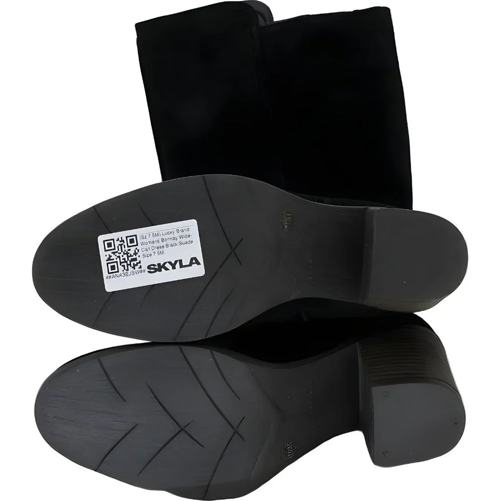 Lucky Brand Women's Black Suede Wide-Calf Boots 7.5M - Fast Shipping - Picture 6 of 6